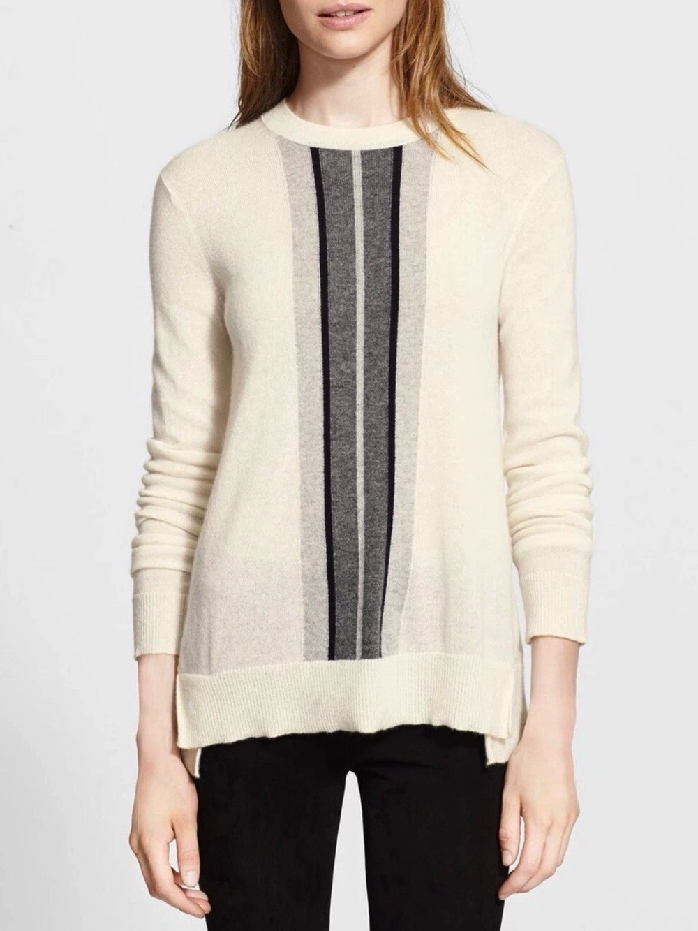 Vince Cashmere Sweater Cream Gray Colorblock Crew Neck Small